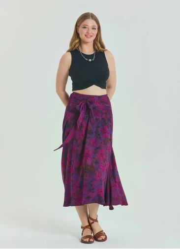 Gipe Waist Tied Wine Patterned Plus Size Skirt 4598